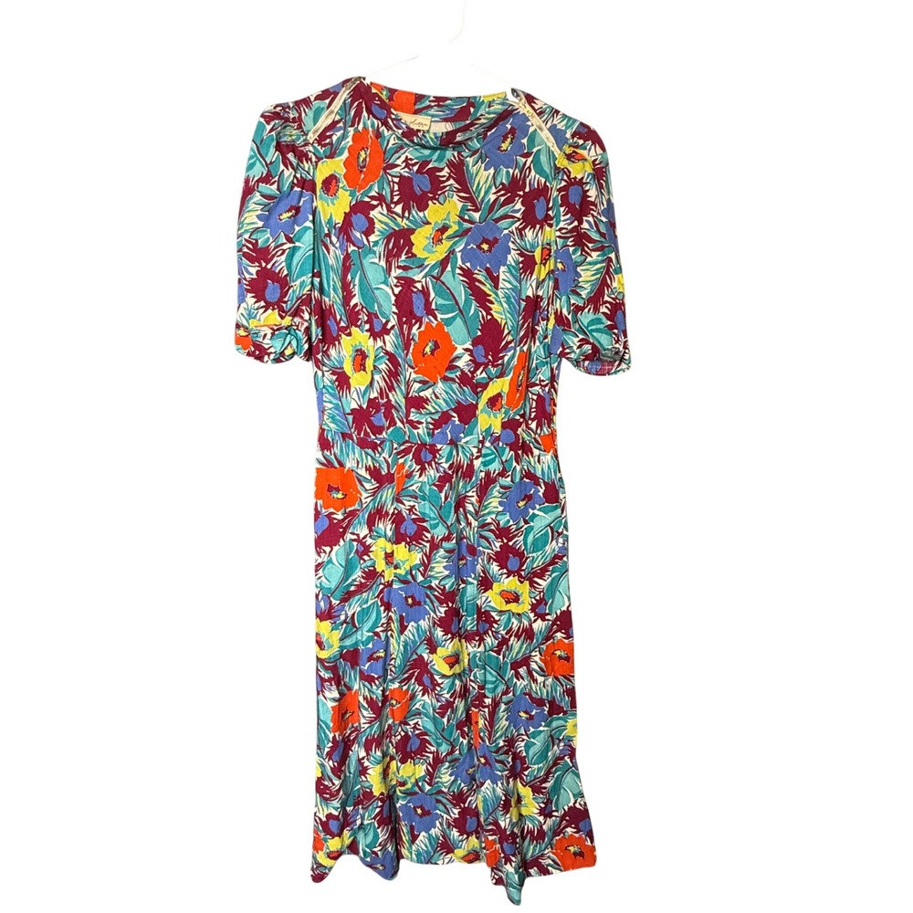 40s Ann Sutton Creation Vintage Floral Midi Dress Tropical Zipper Shoulder